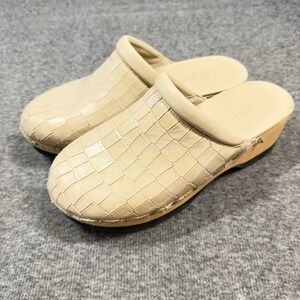 M.Gemi Cream Croc Embossed Leather Wooden Platform Clogs Made in Italy 38.5